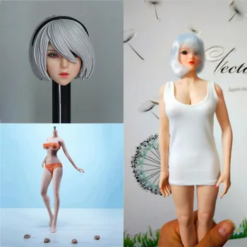 1/6 Мащаб Секси NieR: Automata 2B сестра главата тяло бял ниско нарязани без ръкави рокля пола модел за 12 инча тяло