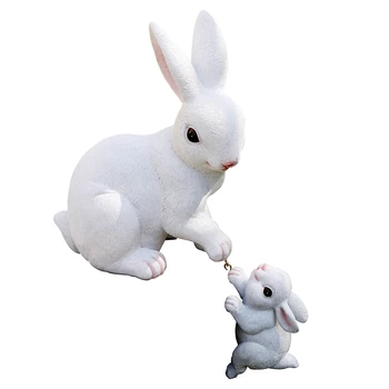 1 двойка майка и бебе заек висулка градина статуи заек фигурка орнамент микро-пейзаж бял DIY декорация зайче статуя