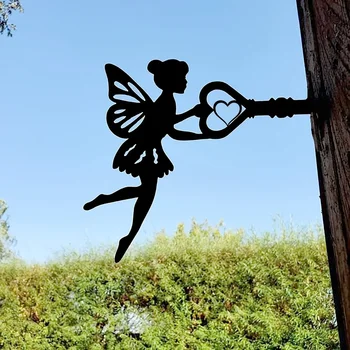 1pc Ангел на клон стомана силует метална стена изкуство Начало градина двор двор двор статуя кол декорация за градина парти декор
