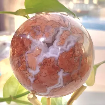 1PC Естествена роза Hermosa кристал кварцова сфера розова сакура ахат топка енергия череша ахат Рейки подарък Начало Украсете