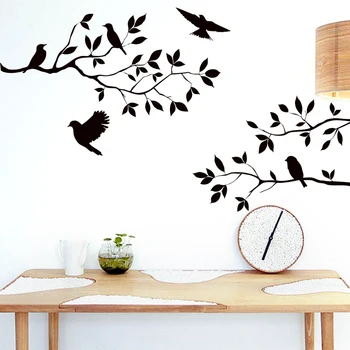 1PC птица клон стена стикери дърво листа декоративен винил за детски дом декор хол стикери на стената аксесоари