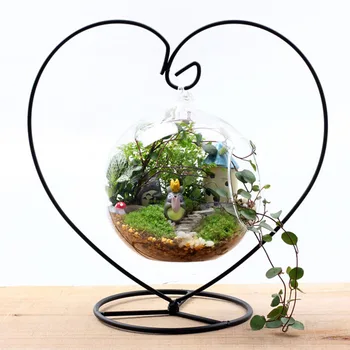 1PC Черно сърце форма елегантен желязо светлина тегло висящи растение стъкло ваза терариум стойка титуляр добро представяне за декориране