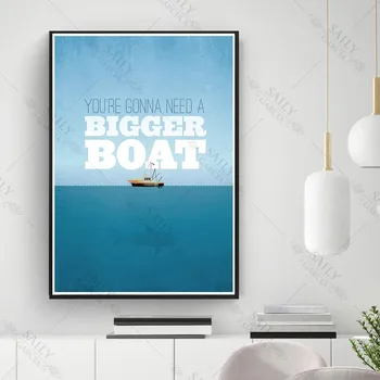 1Pcs Челюсти кит филм лодка платно живопис модерен вдъхнови цитат изкуство плакати и отпечатъци Nordic стена изкуство картини за хол