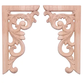 2pcs ляво + дясно (всеки 1бр) Реколта дървени резбовани ъгъл Onlay мебели стена декор небоядисани рамка апликация
