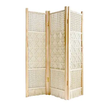 3 панела 160 см бохемски ръчно плетене дърво стая разделител екран дял модерен бамбук сгъваема силует завеса декорация дома