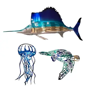 3D риба меч метална стена изкуство медузи сменяеми стенни стикер костенурка желязо занаяти риболов стена изкуство скулптура модерни орнаменти подаръци
