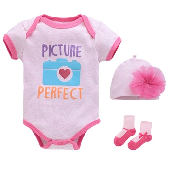 3Pieces Розово бебе момичета облекло бебе гащеризон + шапка + чорапи новородено подарък комплект детски дрехи 100% памук принцеса момичета рокли