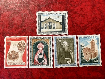 5Pcs / Set Нова пощенска марка на Монако 1968 Abbey St Nicholas Church гравиране на пощенски марки MNH
