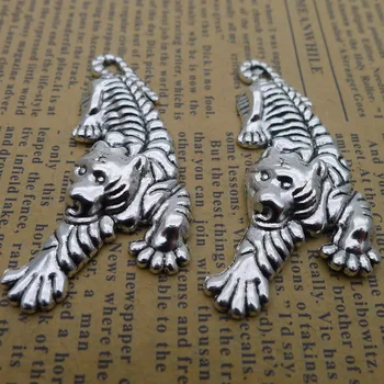 6pcs/Lot 26x52mm тигрови талисмани Антични сребърни цветни животински висулки за DIY бижута вземане чар