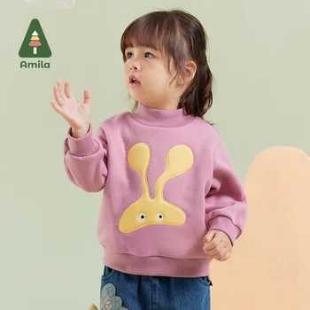 Amila Baby Children Hoodie 2023 Зима Нова многоцветна макетна водолазка Fleecing Embroider Cute Baby Clothing