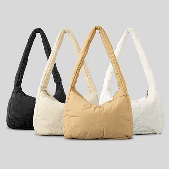 Casual найлон подплатени жени рамо чанти меки буферни чанти Hobos надолу памук малка пазарска чанта лек надолу памук зимата сак