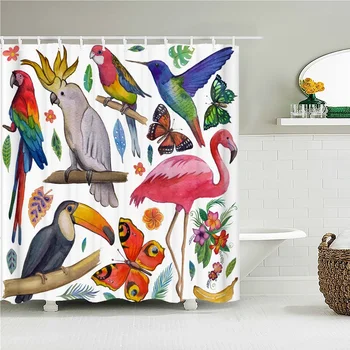 Colorful птица пеперуда фламинго плат душ завеса баня завеси с куки водоустойчив печат баня завеса дома декор