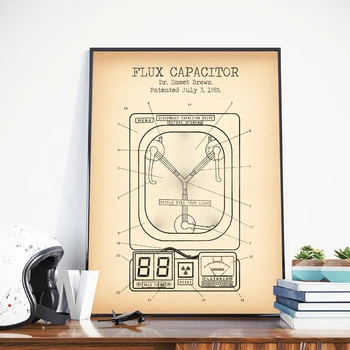 Flux кондензатор патент реколта плакати и отпечатъци стена снимки Обратно към бъдещето Blueprint филм произведения на изкуството изкуство платно живопис