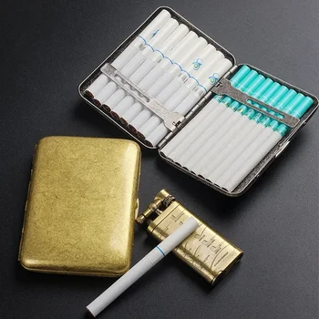 Glossy Face Cigarette Case Copper Cigarette Storage Box 16pcs Tobacco Case Holder Аксесоари за пушене