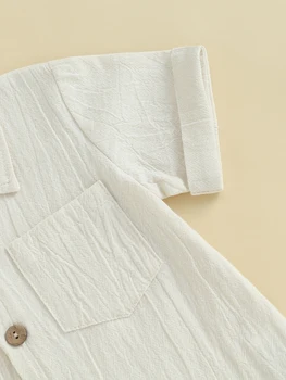 Karuedoo Малко дете бебе момче дрехи памук бельо къс ръкав бутон надолу риза шорти комплект 2бр летни екипировки (C-бежово синьо