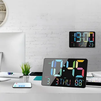 LED стена цифров часовник контрол температура сензор температура дата изключване памет ден голям екран електронен будилник дома декор