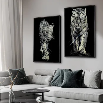 Modern Abstract Златен гепард Giclee отпечатва живопис върху платно стена изкуство сребърен тигър животински плакат картина за декорация на дома