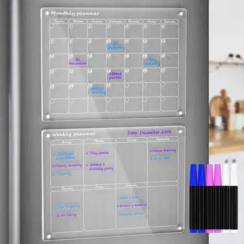 NEW Изтриваем семеен график Планировчик Акрилна календарна дъска Стенен календар Седмична бяла дъска Лесна инсталация