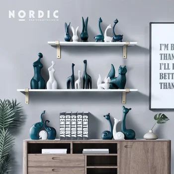 Nordic White Blue Керамични елени Фигурки на слонове Декорация на дома Занаяти Всекидневна Настолна Животински орнаменти Модерен сватбен подарък