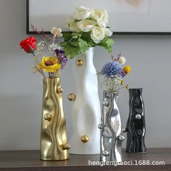 Nordic галванично златна ваза декорация, лека и луксозна, висок клас текстура, проба стая, хол, маса за хранене