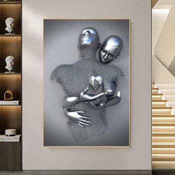 Nordic двойки метална фигура статуя стена изкуство платно живопис любовник скулптура плакат печат стена картина за хол дома декор