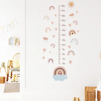 Rainbow стена стикери растеж диаграма за момиче мярка височина розови деца владетел детска стая декор изкуство