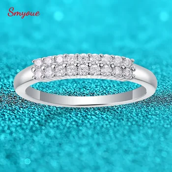 Smyoue 1.2 / 1.5mm 100% Real D цвят Moissanite пръстен за жени двоен ред каменна лента мач диамант 925 стерлинги сребърни бижута