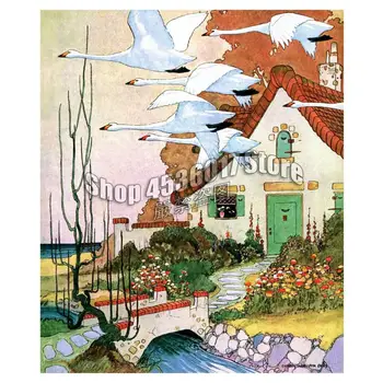 Swan Cottage Full 5D Diy Diamond Painting Cross stitch kits Diamond Mosaic Embroidery pintura de diamante decoración hogar art