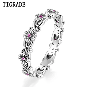 Tigrade 925 стерлинги сребро розов циркон цветни пръстени чар ретро дизайн пръстен за жени парти рожден ден годежни сватбени бижута