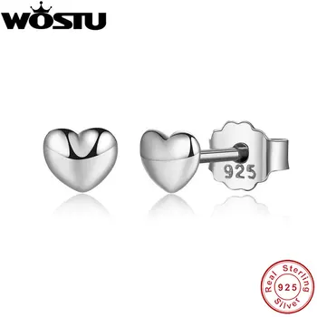 WOSTU Марка истински 100% 925 стерлинги сребро дребнички сърца стъд обеци за жени автентични оригинални бижута подарък XCHS441