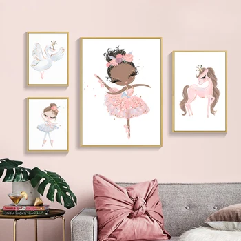 Балет принцеса плакат сладък карикатура платно живопис Nordic стена снимки за бебе бебе детска стая на момичето