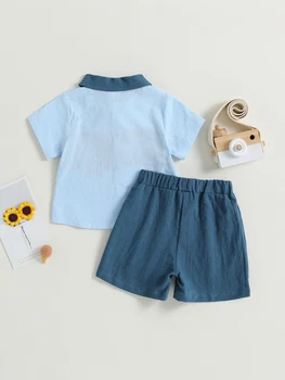 бебе момчета дрехи къс ръкав контраст цвят тениска отгоре с еластична талия шорти 2PCS лятото бебе облекло комплект