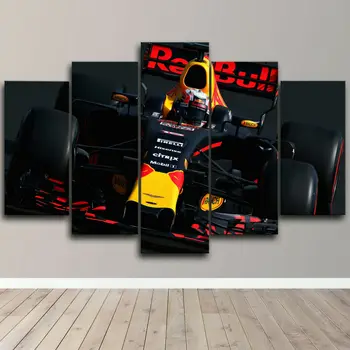 Без рамкирано платно 5Pcs F1 Формула Спортна състезателна кола Стенни арт плакати Картини Картини Домашен декор за декорация на хол
