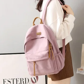 Дамска раница Ученическа чанта за тийнейджърки Раници за ученици Плътен цвят Multi-джоб Harajuku Travel Book Bag