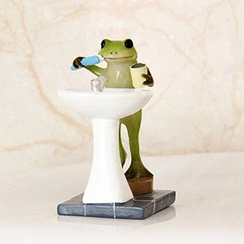 Жаба градина статуя декор миниатюрни животински фигурка открит фея миене зъби скулптура за баня трайни