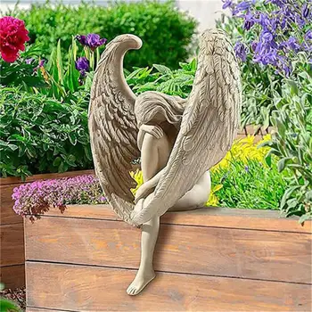 Женски ангел смола занаяти Desktop декорация холдинг крака ангел декорация дома Ангел стена декорация градина статуя