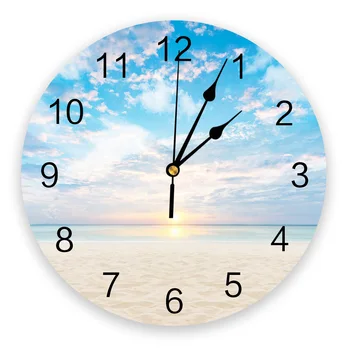  изглед към морския плаж Декоративен кръгъл стенен часовник Арабски цифри дизайн без тиктакане стенен часовник голям за спални баня