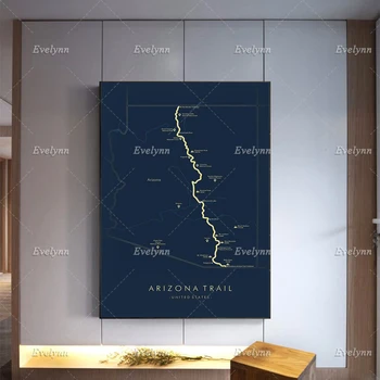 Карта на пътеката в Аризона | Аризона пътека плакат | Пешеходен туризъм САЩ плакат | Пътека Карта Изкуство Модерен Начало Декор Отпечатъци Платно Уникален подарък