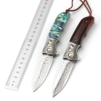 Качество 59 HRC сгъваем нож Дамаск vg10 острие дърво дръжка лов открит джобен нож инструмент подарък за мъже