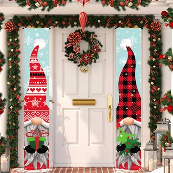 Коледна веранда знак, биволско каре декор Весела Коледа врата банер Коледа висящи декорация за дома двор входна врата Navidad