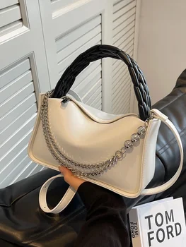 Контраст цвят дръжка чанти рамо чанти за жени 2023 тенденция нов в PU кожа дизайнер пътуване crossbody чанта