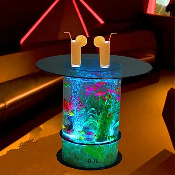 кръгла аквариумна светеща акрилна маса за хранене
