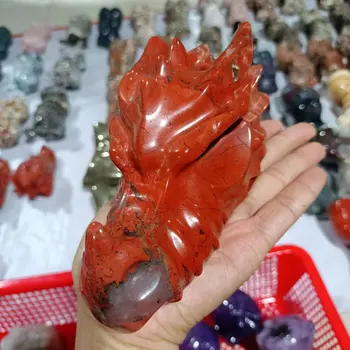 Магически естествен червен яспис камък издълбани драконови кости кварцов кристал минерал Рейки изцеление Домашен офис Degaussed декоративни скъпоценни камъни