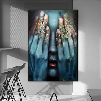 Модерен абстрактен портретен плакат Принтове Стенно изкуство Графити Цветни пръсти Платно Живопис Картини за декорация на хол
