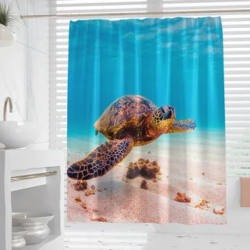 морска костенурка душ завеси морски организъм баня завеси с куки лесно висящи водоустойчив полиестерен плат 180x180cm