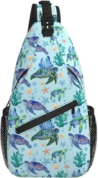морска костенурка морска звезда прашка чанта Crossbody прашка раница за жени мъже пътуване туризъм daypack гърдите рамо чанта