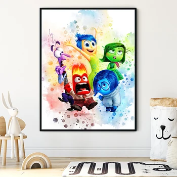 Отвътре навън печат Pixar Disney акварел изкуство платно живопис карикатура плакат детска стая стена снимки детска стая