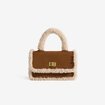 Персонализирана модна марка Дамска чанта 2023 Нова реколта матирано малки квадратни чанти агнешка вълна дамски ръчни чанти
