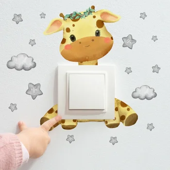 Сладък жираф мечка слон звезда превключвател стикер дете бебе спалня декорация самозалепващи дома декор тапети детска стена ваденки